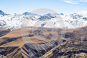 Landscape panorama caucasus mountain with autumn hills