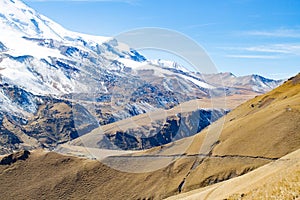 Landscape panorama caucasus mountain with autumn hills