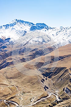 Landscape panorama caucasus mountain with autumn hills