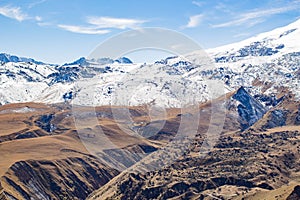 Landscape panorama caucasus mountain with autumn hills