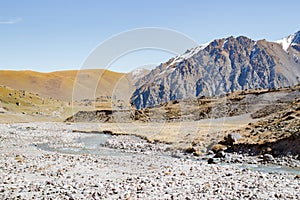 Landscape panorama caucasus mountain with autumn hills