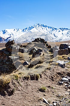 Landscape panorama caucasus mountain with autumn hills