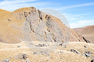 Landscape panorama caucasus mountain with autumn hills