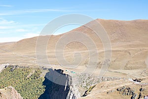 Landscape panorama caucasus mountain with autumn hills