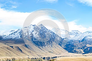 Landscape panorama caucasus mountain with autumn hills