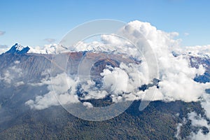 Landscape panorama caucasus mountain with autumn hills