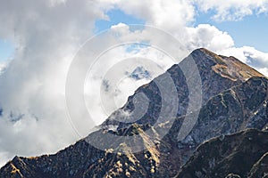 Landscape panorama caucasus mountain with autumn hills