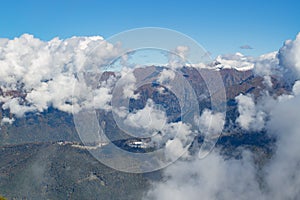 Landscape panorama caucasus mountain with autumn hills