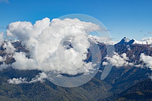 Landscape panorama caucasus mountain with autumn hills