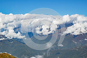 Landscape panorama caucasus mountain with autumn hills