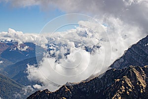 Landscape panorama caucasus mountain with autumn hills