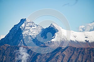 Landscape panorama caucasus mountain with autumn hills