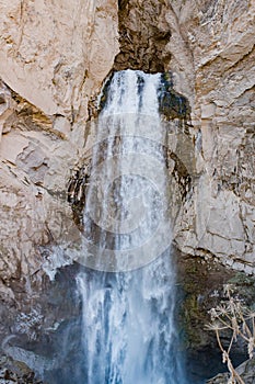 Landscape panorama caucasus mountain with autumn hills waterfall