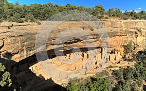 Mesa Verde National Park, Cliff Palace Panorama in Evening Light, Southwest Colorado, USA