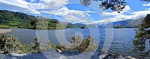 Landscape Panorama of Derwentwater near Keswick from Friars Crag, Lake District National Park, Cumbria, Great Britain