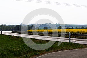 Landscape panorama with different fields and cultivated seeds