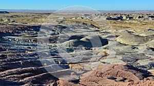 Landscape, panorama of erosive multi-colored clay in Petrified Forest National Park, Arizona photo