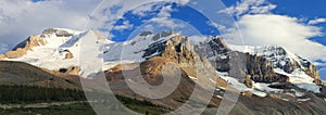 Landscape Panorama of Evening Light on North Glacier and Mount Andromeda at Sunwapta Pass, Jasper National Park, Alberta, Canada