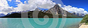 Landscape Panorama of Glacial Waterfowl Lake with Mount Chephren, Canadian Rocky Mountains, Banff National Park, Alberta