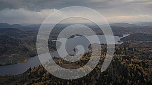 Landscape panorama with islands of HÃ¶ga Kusten at the lookout point RÃ¶dklitten in Sweden in autumn