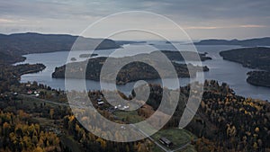 Landscape panorama with islands of HÃ¶ga Kusten at the lookout point RÃ¶dklitten in Sweden in autumn