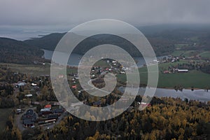 Landscape panorama with islands of HÃ¶ga Kusten on Mount Stortorget in the east of Sweden in autumn