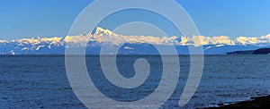 Landscape Panorama of Mount Baker and Cascades Range in Winter, Washington State, USA photo