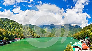 Landscape panorama with mountain lake