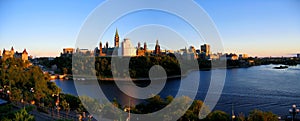 Landscape Panorama of Ottawa River and Parliament Hill, Ottawa, Ontario, Canada