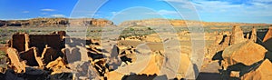 Landscape Panorama of Pueblo Bonito from Rockslide Overview, Chaco Canyon National Historical Park, New Mexico, USA