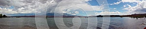 Landscape Panorama of Redrock Sandstone Hills Around a Reservoir with Dramatic Clouds