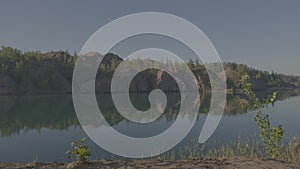 Landscape panorama of the reservoir in the morning before dawn.