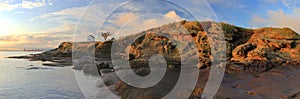 Gulf Islands National Park, Saturna Island Landscape Panorama of Sandstone Cliff, East Point Sunrise, British Columbia, Canada