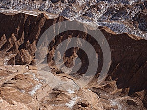 Landscape panorama view of rock formations in Valley of the moon Valle de la luna near San Pedro de Atacama desert Chile