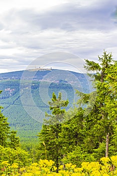 Landscape Panorama view on top of Brocken mountain Harz Germany