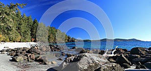 East Sooke Park Vancouver Island, Landscape Panorama of White Sand Beach at Beecher Bay, British Columbia, Canada
