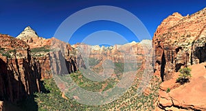 Landscape Panorama of Zion Canyon with Carmel Highway, Zion National Park, Utah