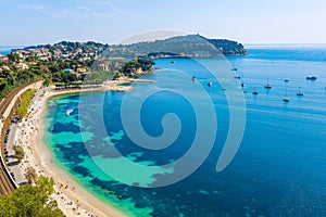 Landscape panoramic coast view between Nice and Monaco, Cote d'Azur, France, South Europe. Beautiful luxury resort of French