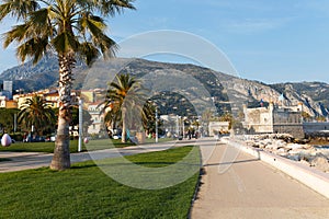Landscape panoramic view of Menton, Cote d\'Azur, France, South Europe. Beautiful city and luxury resort of French riviera