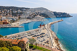 Landscape panoramic view of Nice, Cote d\'Azur, France, South Europe. Beautiful city and luxury resort of French riviera