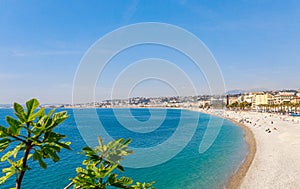 Landscape panoramic view of Nice, Cote d`Azur, France, South Europe. Beautiful city and luxury resort of French riviera. Famous