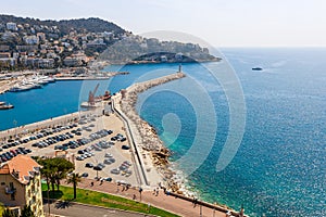 Landscape panoramic view of Nice, Cote d`Azur, France, South Europe. Beautiful city and luxury resort of French riviera. Famous