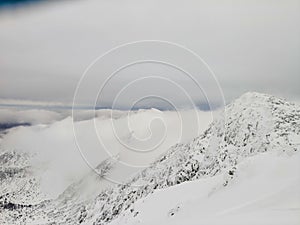 Landscape panoramic view of snowed winter tatra mountains