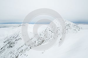 Landscape panoramic view of snowed winter tatra mountains