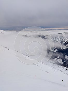 Landscape panoramic view of snowed winter tatra mountains