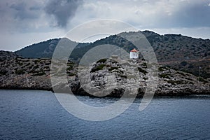 Landscape of Panormitis bay, Symi island, Greece.