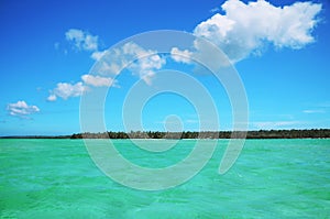 Landscape of paradise tropical island beach with sunny sky