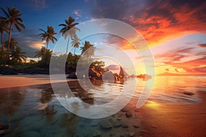 Landscape of paradise tropical island beach, sunrise
