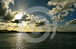 Landscape of paradise tropical island beach, sunrise shot.