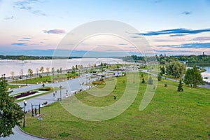 Landscape of park and Volga river in Yaroslavl city (city of Rus